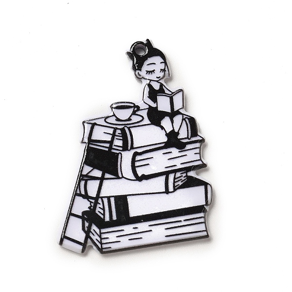 

PandaHall Halloween Printed Acrylic Pendants, Book Pattern, 39x28x2.5mm, Hole: 1.8mm Acrylic Book Black