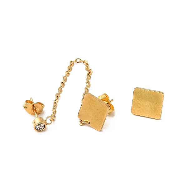 

PandaHall Vacuum Plating 304 Stainless Steel Dangle Chains Stud Earrings, Asymmetrical Earrings for Women, Golden, Square Pattern, 88mm...