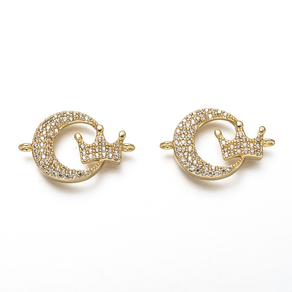 

PandaHall Brass Micro Pave Clear Cubic Zirconia Links Connectors, Long-Lasting Plated, Moon with Crown, Real 18K Gold Plated, 16x24x3mm...