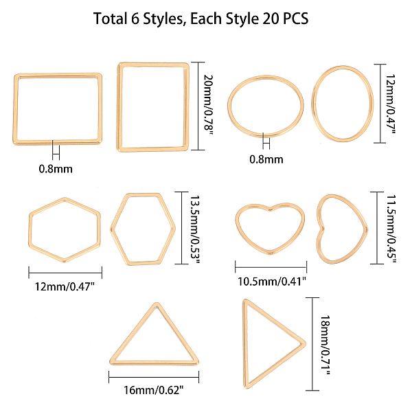 

PandaHall Unicraftale 304 Stainless Steel Linking Ring, Mixed Shapes, Golden, 74x72x17mm, 40pcs/box 304 Stainless Steel Mixed Shapes