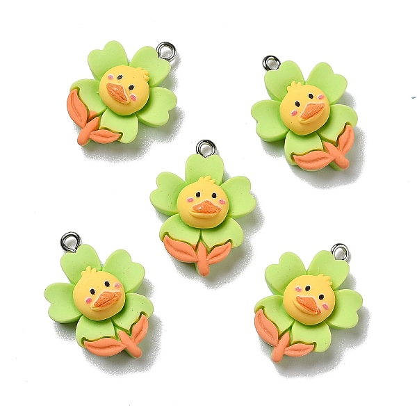 

PandaHall Opaque Resin Pendants, with Platinum Tone Iron Loops, Flower with Duck, Green Yellow, 26x18x8.5mm, Hole: 2mm Iron+Resin Flower