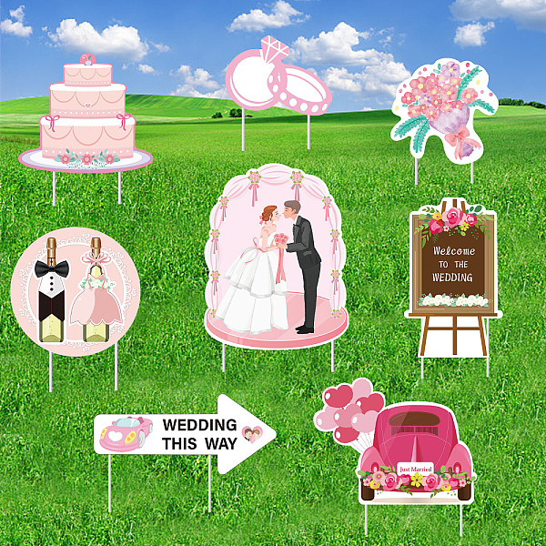 PandaHall Plastic Yard Signs Display Decorations, for Outdoor Garden Decoration, Wedding Themed Mixed Shapes, Pink, 310x400x4mm Plastic...