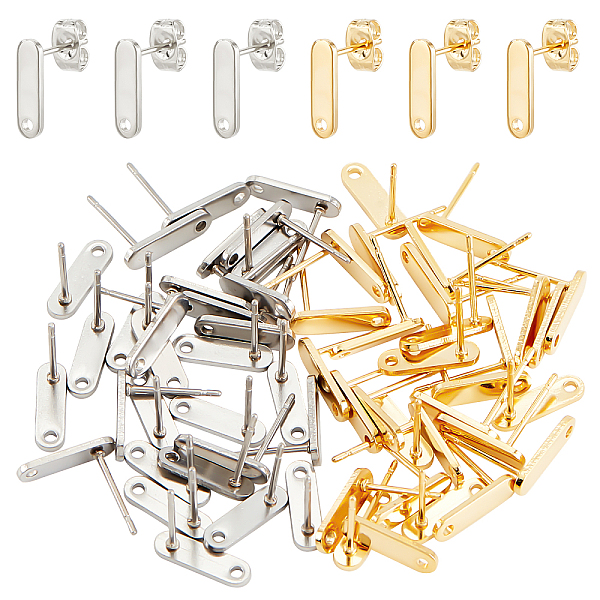 

PandaHall DICOSMETIC 60Pcs 2 Colors Stud Earring Findings with Hole Rectangle Stud Earrings Earring Post with Loop Hole Stud Earring Base...