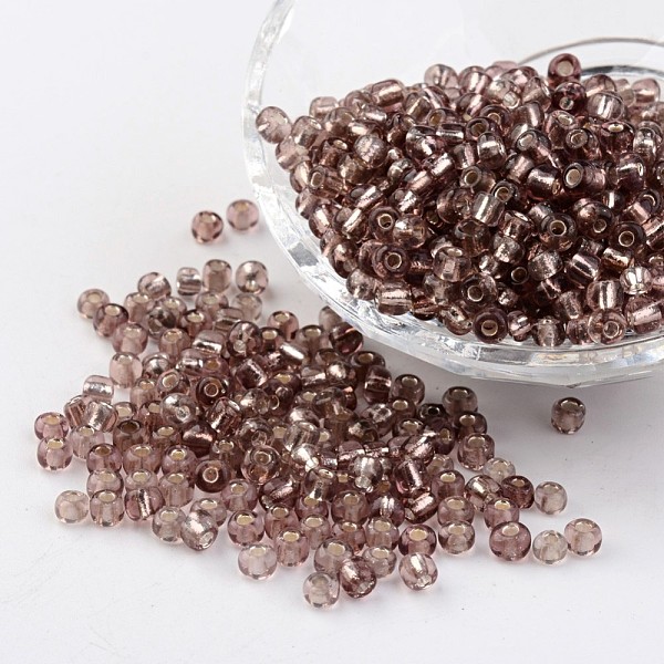 

PandaHall 6/0 Round Silver Lined Round Hole Glass Seed Beads, Rosy Brown, 4mm, Hole: 1.5mm, about 496pcs/50g Glass Brown