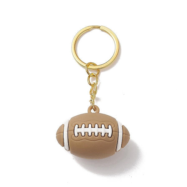 

PandaHall Rugby PVC Plastic Pendants Keychain, with Iron Findings, Peru, 8.1cm Plastic Sports Brown