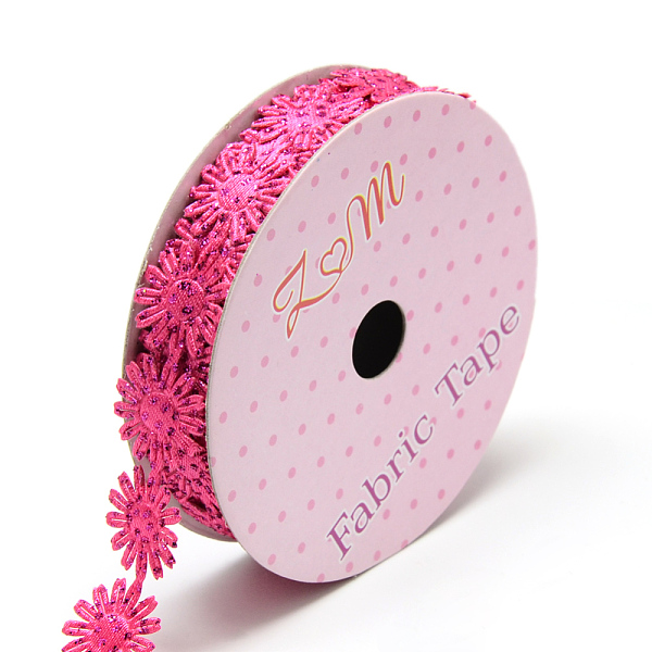 

PandaHall Glitter Powder Polyester Ribbons, Flower, Deep Pink, 5/8 inch(17mm), about 2yards/roll(1.8288m/roll) Polyester