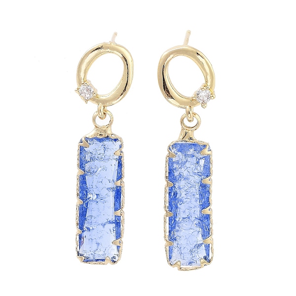

PandaHall Brass Micro Pave Cubic Zirconia Dangle Stud Earrings, Glass Rectangle Drop Earrings, Light Gold, 37.5x7.5mm Glass Rectangle