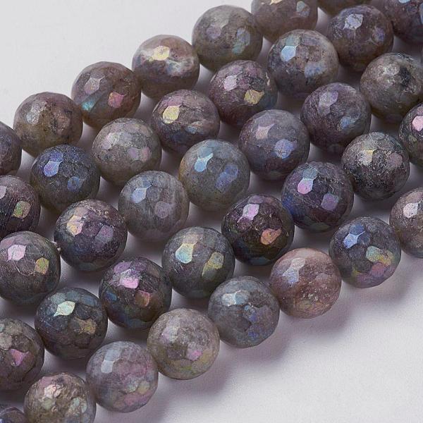 PandaHall Natural Labradorite Beads Strands, Faceted, Round, 6mm, Hole: 1mm, about 65pcs/strand, 14.9 inch Labradorite Round