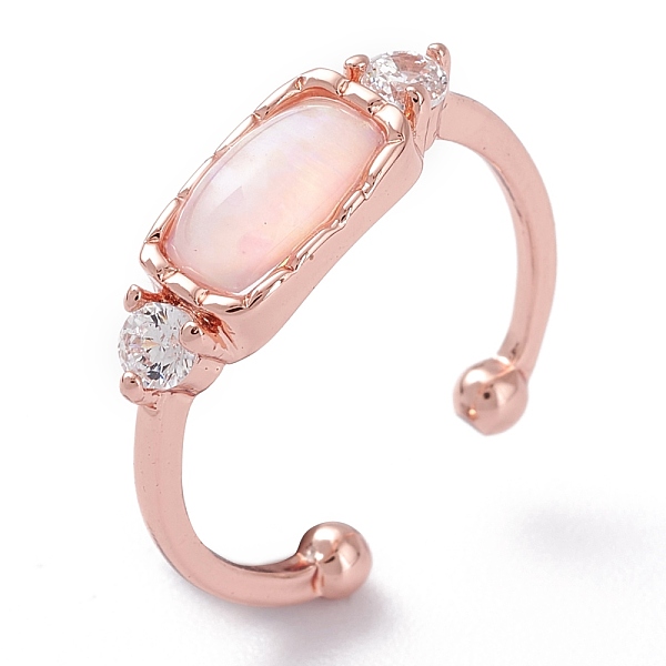 

PandaHall Brass Micro Pave Clear Cubic Zirconia Cuff Rings, Open Rings, with Natural Pink Opal, Rectangle, Rose Gold, US Size 6 1/4(16.7mm)...