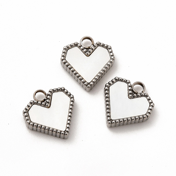 

PandaHall 304 Stainless Steel Heart Charms, with White Shell, Stainless Steel Color, 12x11x3mm, Hole: 2mm White Shell Heart White