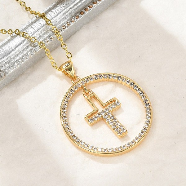 Brass Micro Pave Clear Cubic Zirconia Ring Pendant Necklaces
