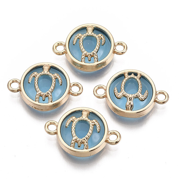 

PandaHall Glass Links connectors, with Light Gold Plated Alloy Findings, Flat Round with Tortoise, Light Sky Blue, 13.5x19.5x5.5mm, Hole...