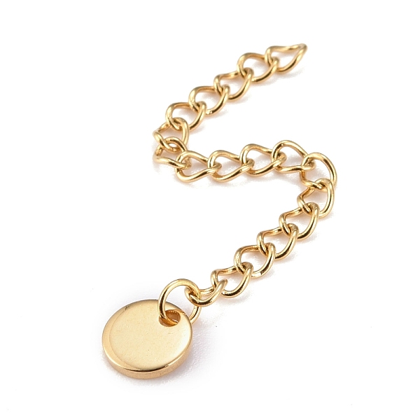 

PandaHall 304 Stainless Steel Chain Extender, Curb Chain, with 202 Stainless Steel Charms, Flat Round, Golden, 57~60mm, Link: 3.7x3x0.5mm...