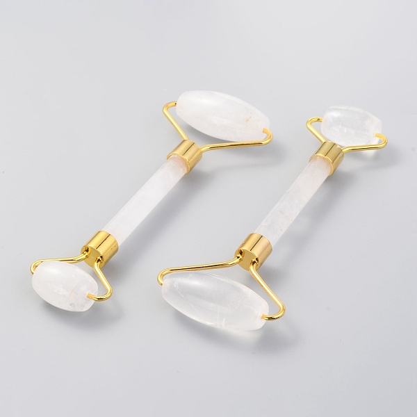 

PandaHall Natural Quartz Crystal Brass Face Massager, Facial Rollers, Golden, 142~150x54~58x19~22mm Quartz Crystal Others