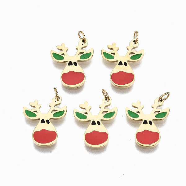 

PandaHall 316 Surgical Stainless Steel Enamel Charms, with Jump Rings, Christmas Reindeer/Stag, Real 14K Gold Plated, 13.5x11x1mm, Jump Ring...
