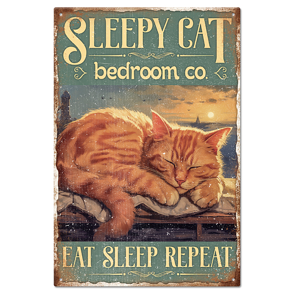 

PandaHall GLOBLELAND Sleeping Cat Tin Sign Vintage Sleepy Kitty Tin Sign Vintage Metal Tin Sign Funny Art Plaque Poster Retro Wall Decor Tin...