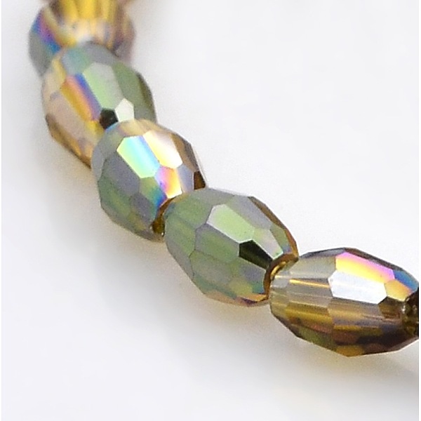 

PandaHall Half Rainbow Plated Glass Faceted Rice Beads Strands, Dark Khaki, 6x4mm, Hole: 1mm, about 72pcs/strand, 16 inch Glass Rice Yellow