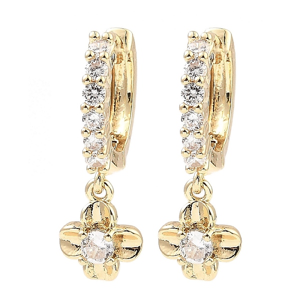 

PandaHall Brass with Cubic Zirconia Dangle Hoop Earrings, Flower, Light Gold, 22x7.5mm Cubic Zirconia Flower Clear