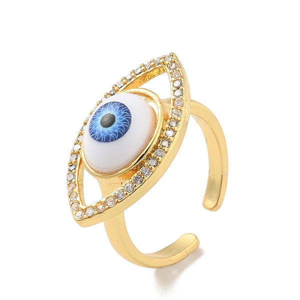 

PandaHall Cubic Zirconia Horse Eye Open Cuff Ring with Acrylic, Real 18K Gold Plated Brass Jewelry for Women, Cadmium Free & Lead Free...