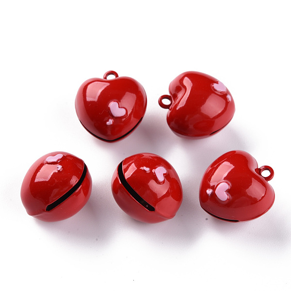 

PandaHall Baking Painted Brass Bell Pendants, Heart, Red, 21.5x20x17mm, Hole: 2mm Brass Heart Red
