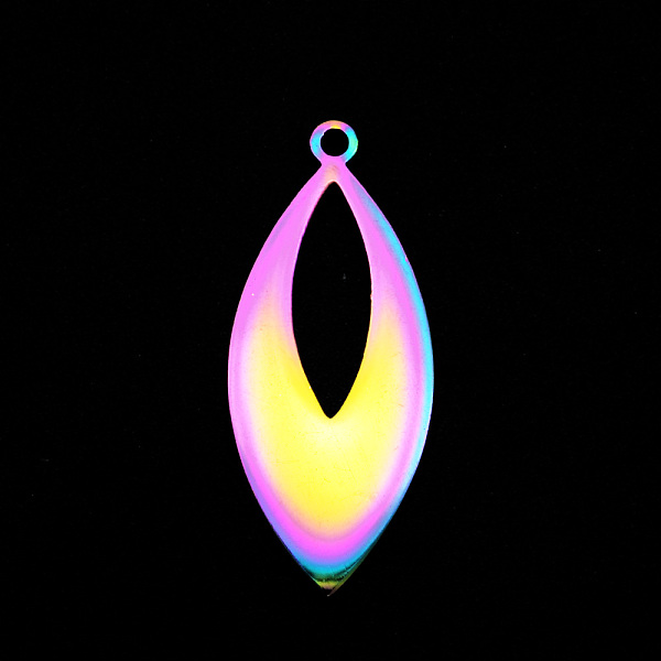 

PandaHall Vacuum Plating 201 Stainless Steel Pendants, Laser Cut, Horse Eye, Rainbow Color, 29.5x12.5x1mm, Hole: 1.6mm 201 Stainless Steel...
