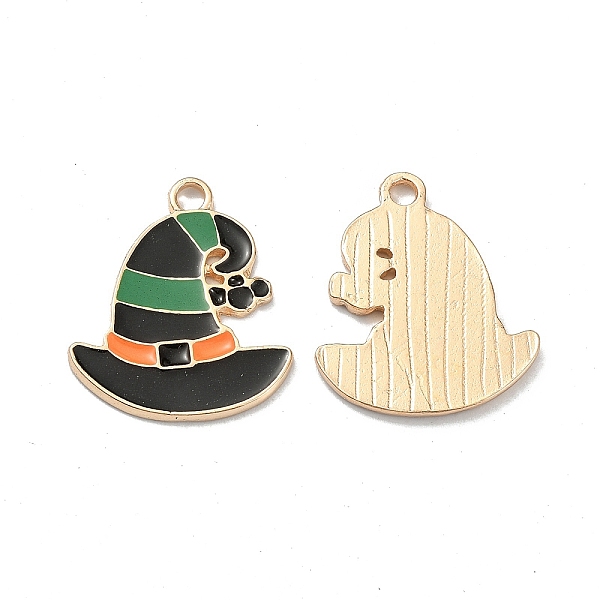 

PandaHall Halloween Light Gold Tone Alloy Enamel Pendants, Witch Hat Charm, Black, 23.5x20x1.5mm, Hole: 2mm Alloy+Enamel Hat Black