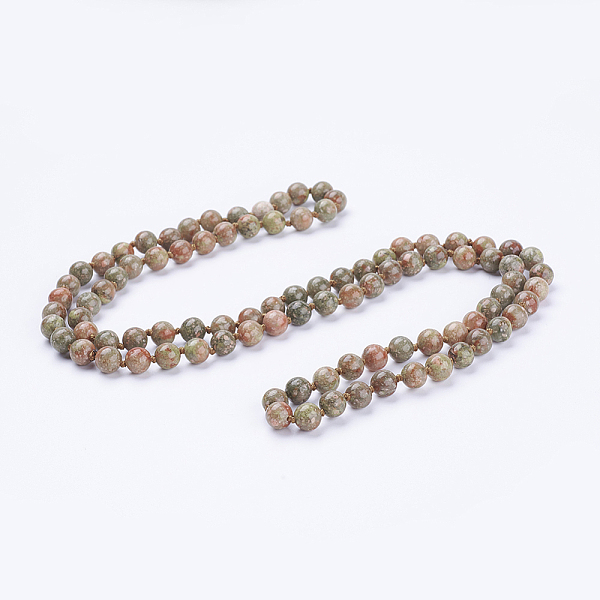 

PandaHall Natural Unakite Beaded Necklaces, Round, 60''(152.4cm) Unakite