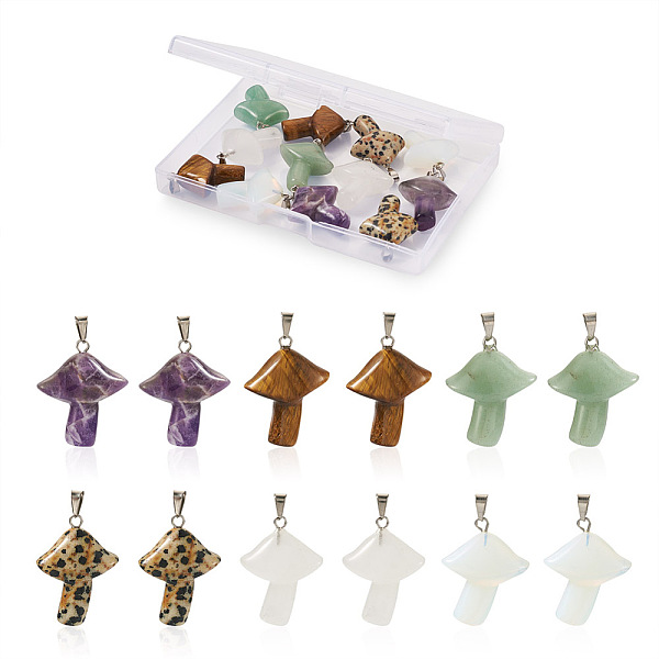 

PandaHall Yilisi 12Pcs 6 Style Natural & Synthetic Gemstone Pendants, with Stainless Steel Snap On Bails, Mushroom, Stainless Steel Color...
