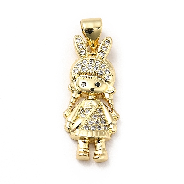 

PandaHall Brass Micro Pave Cubic Zirconia Pendants, Real 18K Gold Plated, Girl Charm with Rabbit Hat, Clear, 23x10x3mm, Hole: 3.5x4mm...