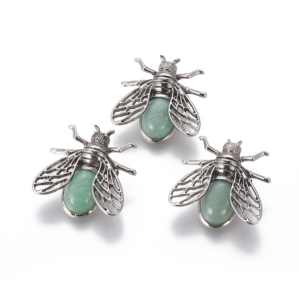 

PandaHall Natural Green Aventurine Brooches, with Brass Findings, Cicada, Antique Silver, 38x36x8mm, Pin: 0.6mm Green Aventurine