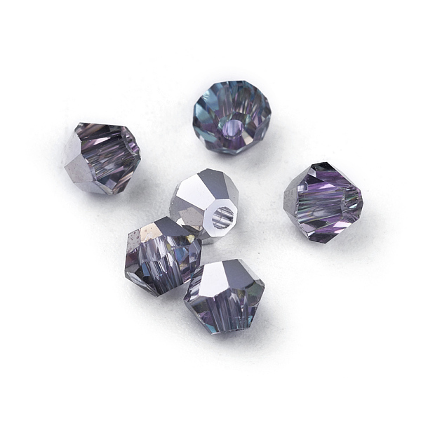 

PandaHall K9 Glass Beads, Faceted, Bicone, Vitrail Light, 4x4mm, Hole: 1mm Glass Bicone Purple