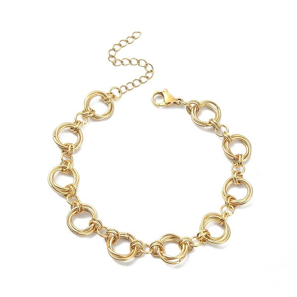 

PandaHall 304 Stainless Steel Rings Link Chain Bracelet, Golden, 7-3/8 inch(18.8cm) 304 Stainless Steel