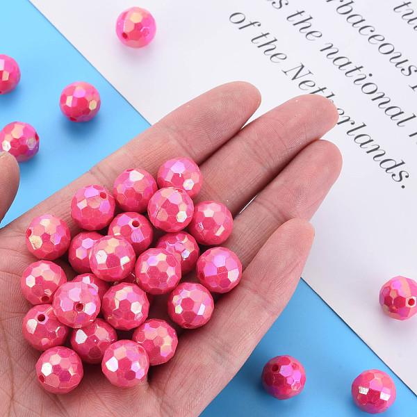 

PandaHall Opaque Acrylic Beads, Faceted, Dyed, AB Color, Round, Cerise, 12x11.5mm, Hole: 1.8mm, about 560pcs/500g Acrylic Round Red