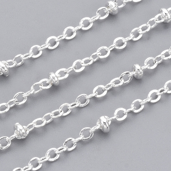 

PandaHall Brass Curb Chains, Satellite Chains, Soldered, with Spool, Cadmium Free & Lead Free, Silver, 2x1.5x0.3mm Brass