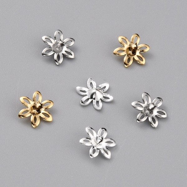 

PandaHall Brass Bead Caps, 6-Petal, Flower, Mixed Color, 7x6x1.5mm Brass