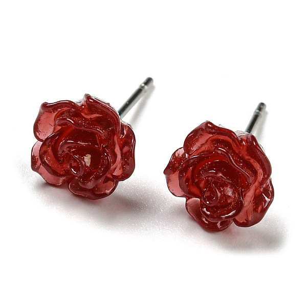 

PandaHall Resin Rose Flower Stud Earrings with 316 Stainless Steel Pins, Dark Red, 7.5~8x7.5~8mm Resin Flower