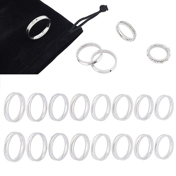 PandaHall UNICRAFTALE 24pcs Blank Core Ring Size 6-13 Stainless Steel 2mm Narrow Grooved Ring with Velvet Pouches Round Empty Ring for Inlay...