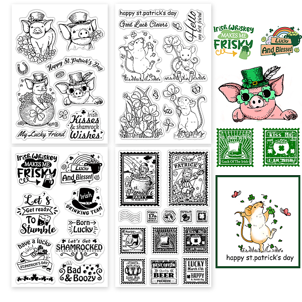 

PandaHall 4 Sheets 4 Styles Saint Patrick's Day PVC Plastic Stamps, for DIY Scrapbooking, Photo Album Decorative, Cards Making, Stamp...