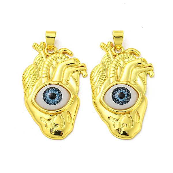 

PandaHall Real 18K Gold Plated Brass Pendants, Acrylic Evil Eye Charms, Heart, 38x23.5x7mm, Hole: 6x4mm Brass+Acrylic Heart