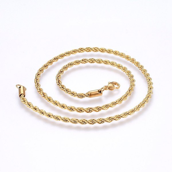 

PandaHall 304 Stainless Steel Rope Chain Necklaces, with Lobster Claw Clasps, Real 18K Gold Plated, 19.7 inch(50cm), 3mm 304 Stainless Steel