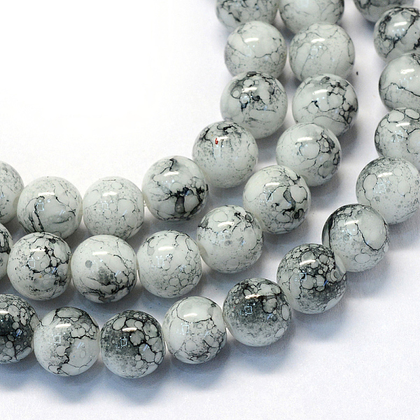 

PandaHall Baking Painted Glass Round Bead Strands, Snow, 6.5mm, Hole: 1.5mm, about 135~140pcs/strand, 31.8 inch Glass Round White