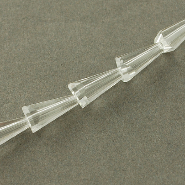 

PandaHall Transparent Glass Beads Strands, Faceted, Cone, White, 10x6x6mm, Hole: 1.2mm, about 47~49pcs/strand, 18.70~19.49 inch(47.5~49.5cm)...