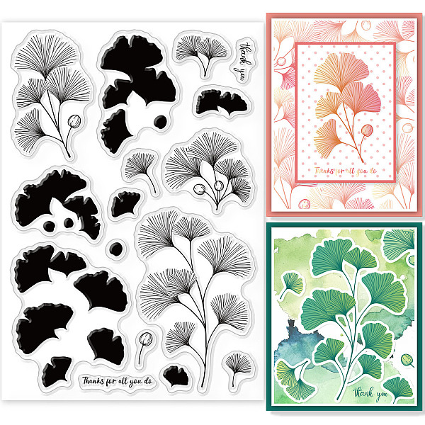 

PandaHall GLOBLELAND Layered Ginkgo Biloba Clear Stamps Autumn Thoughts Silicone Clear Stamp Seals for Cards Making DIY Scrapbooking Photo...