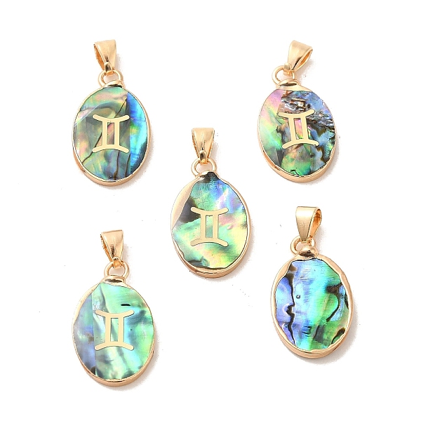 

PandaHall Constellation Natural Paua Shell Pendants, Golden Tone Brass Oval Charms, Gemini, 22x13x3~3.5mm, Hole: 6x3mm Paua Shell Gemini