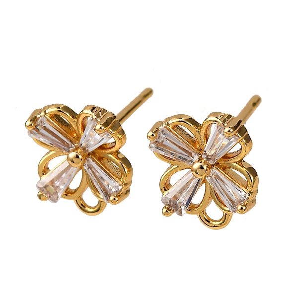 Fornituras para aretes de circonita cúbica transparente con pavé de latón