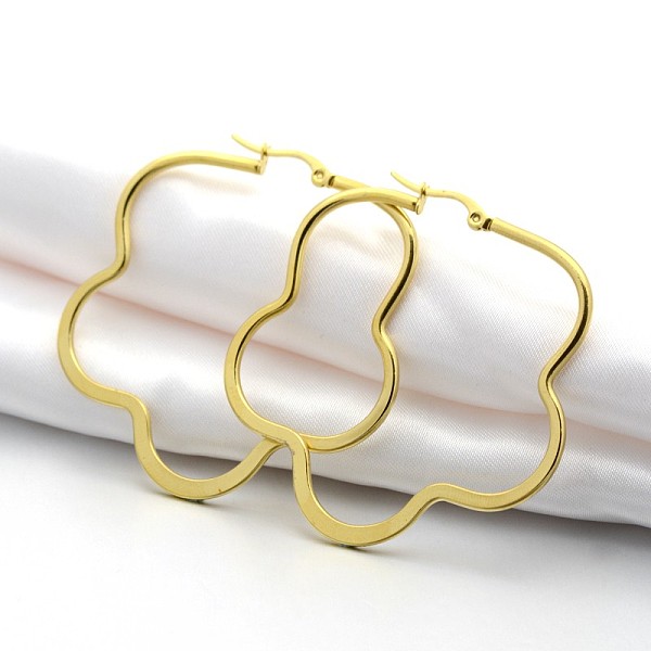 

PandaHall 304 Stainless Steel Hoop Earring, Hypoallergenic Earrings, Flat Flower, Golden, 49x49x2mm, Pin: 1x0.6mm 304 Stainless Steel Flower