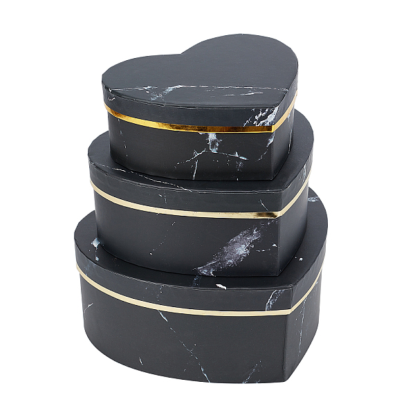 PandaHall BENECREAT 3 Mixed Size Black Heart-Shape Marble Cardboard Boxes Treat Favor Gift Box for Thanksgiving, Valentine's Day, Wedding -...