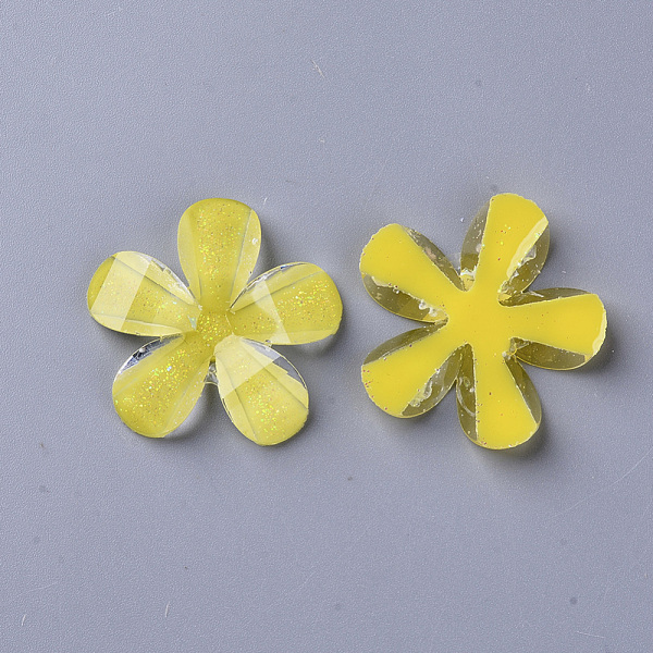 

PandaHall Resin Cabochons, with Glitter Powder, Flower, Yellow, 25x26x3.5mm Resin Flower Yellow