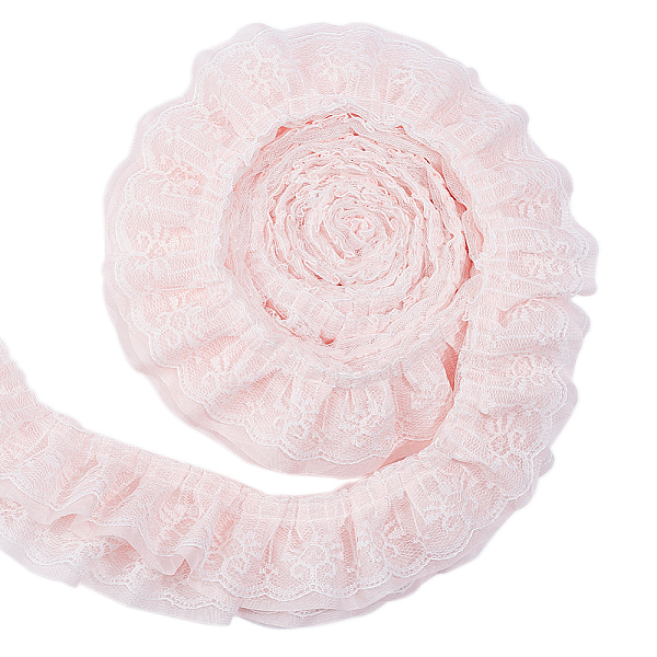 

PandaHall BENECREAT 2.5 Yards 3-Layer Ruffle Lace Pleated Trim, 3-5/8 inch Wide Chiffon Flower Trim Gathered Ribbon for Wedding Applique..., Pink
