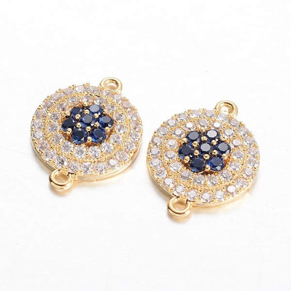 

PandaHall Flat Round Brass Micro Pave Cubic Zirconia Links, Golden, 18x13.5x3mm, Hole: 1mm Brass+Cubic Zirconia Flat Round